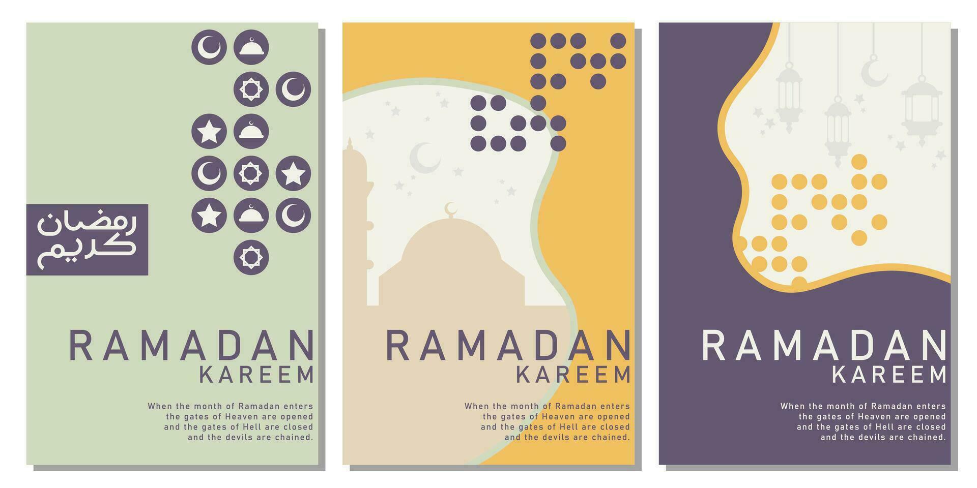 Ramadan kareem cover and poster bundle templates flat style vector