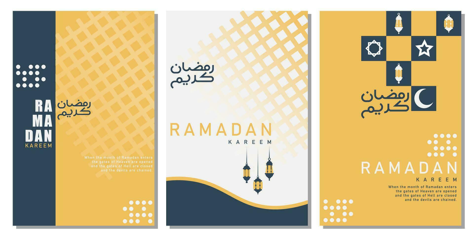 Ramadan kareem cover and poster bundle templates flat style vector