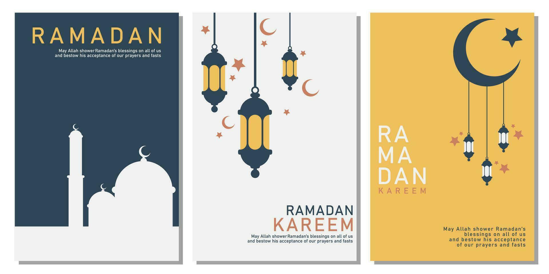 Ramadan kareem cover and poster bundle templates flat style vector