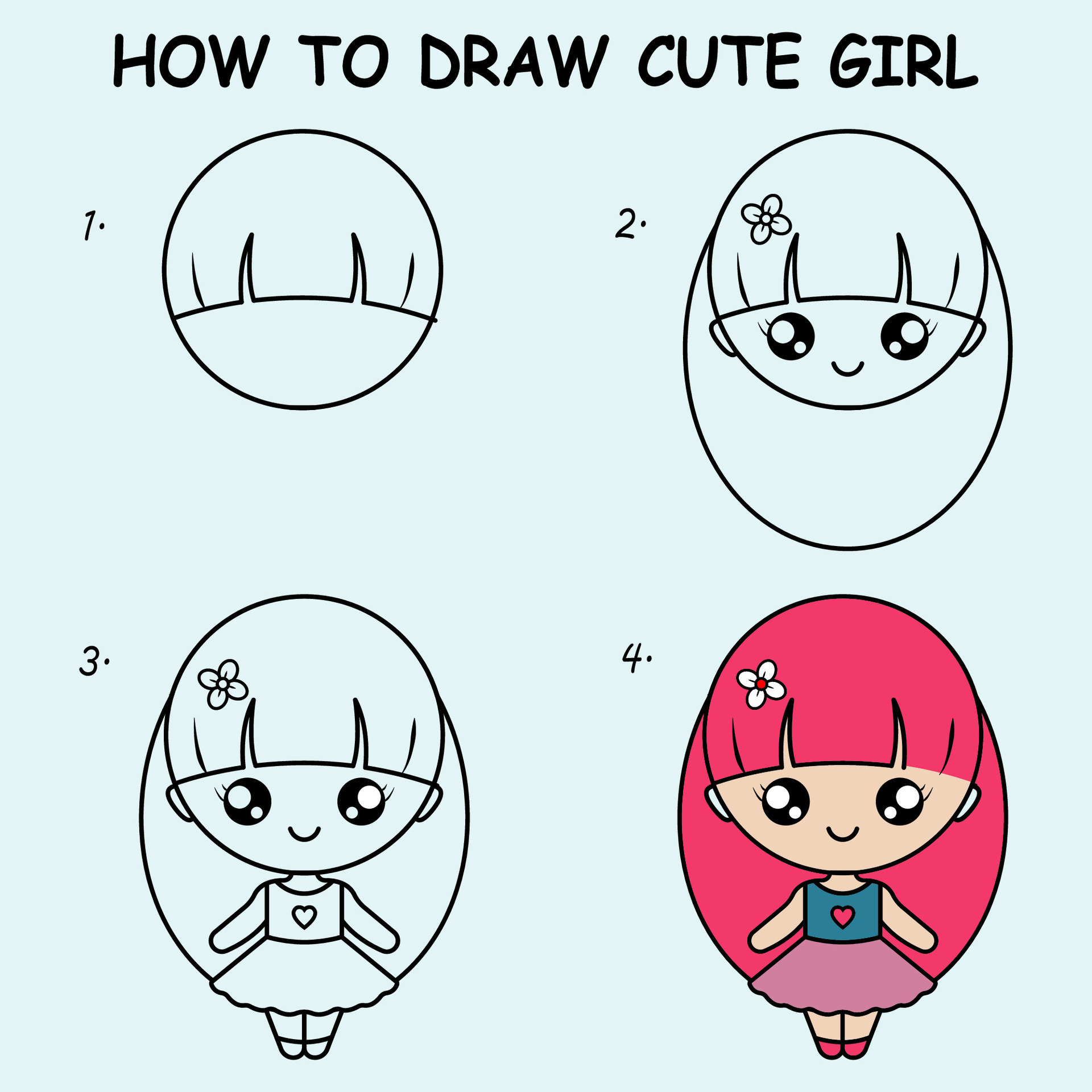 Easy How to Draw a Girl Tutorial Video and Girl Coloring Page