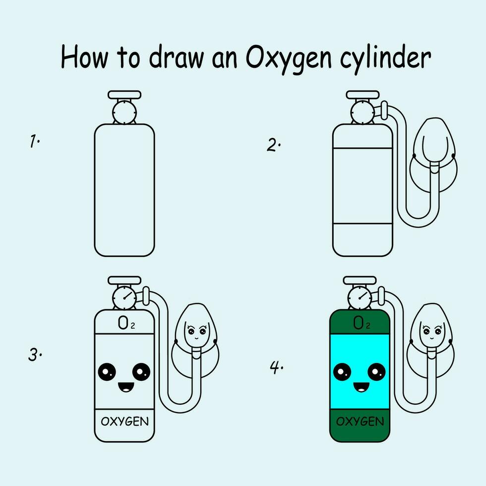 step to step draw a Oxygen cylinder. Good for drawing child kid illustration. Vector illustration