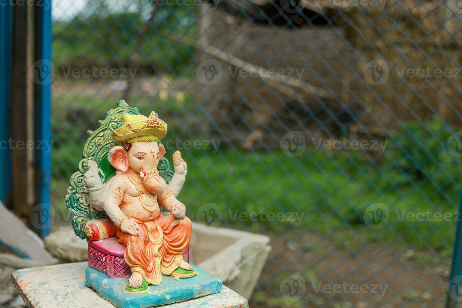 Indian Lord ganesha statue, idols of lord Ganesh for upcoming Ganapati festival in India. photo