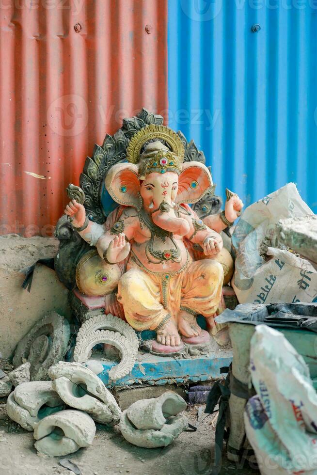 Indian Lord ganesha statue, idols of lord Ganesh for upcoming Ganapati festival in India. photo