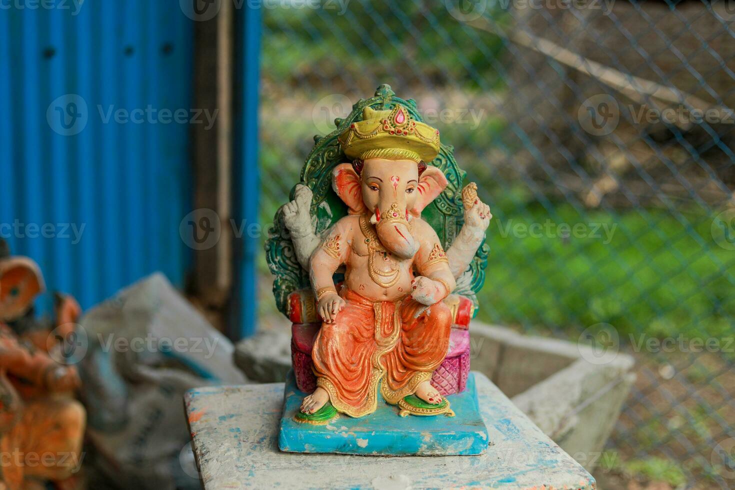 Indian Lord ganesha statue, idols of lord Ganesh for upcoming Ganapati festival in India. photo