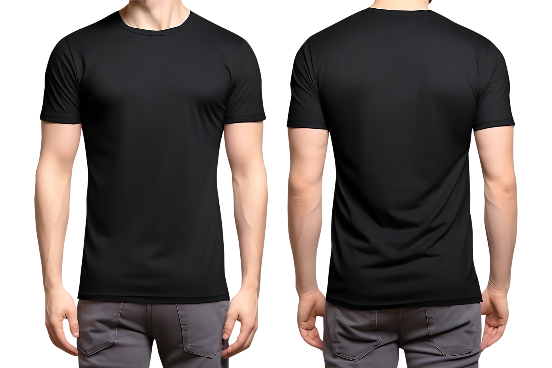 plain black t-shirt mockup template, with male model, front and back ...