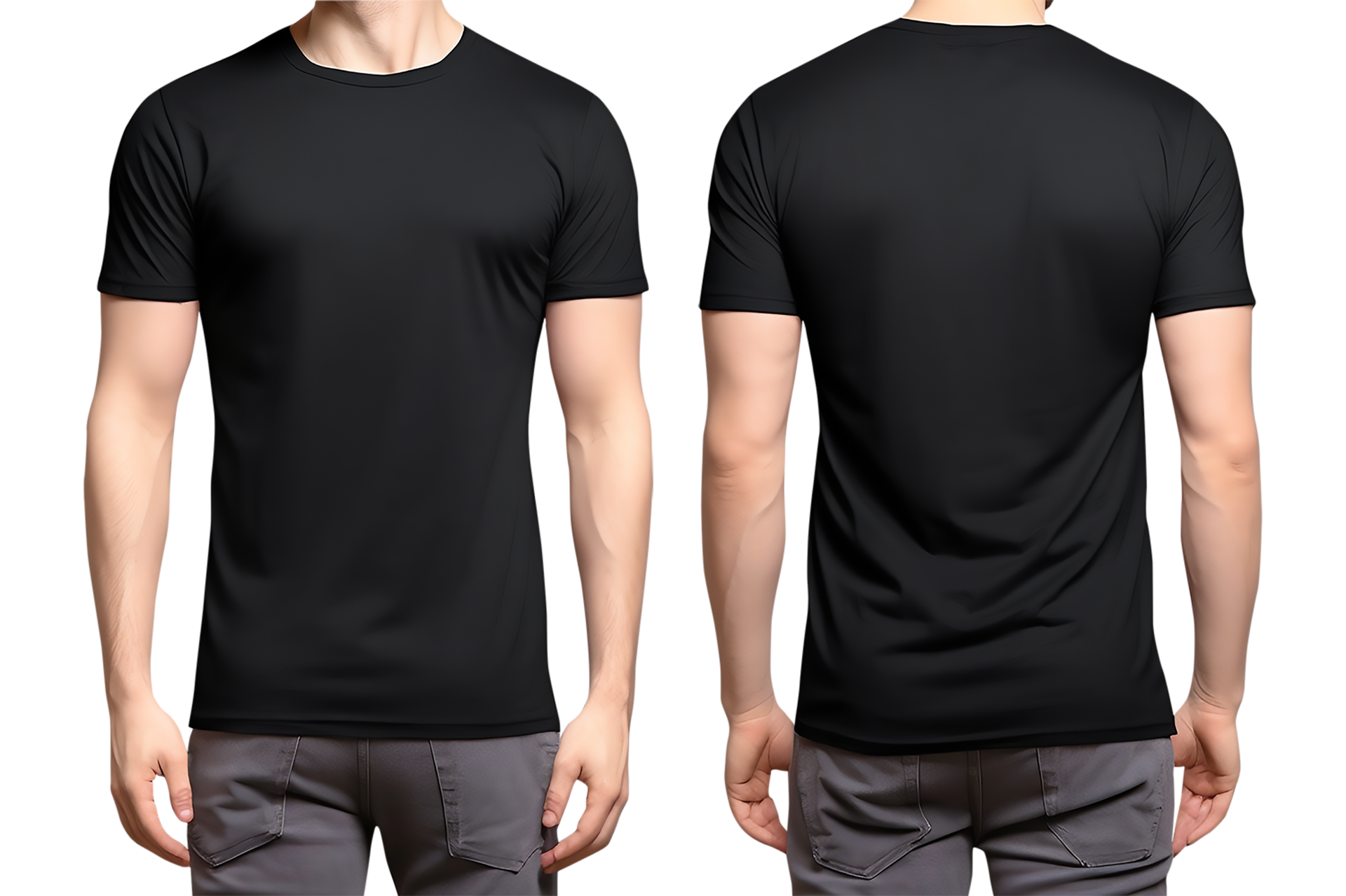 plain black t-shirt mockup template, with male model, front and back ...