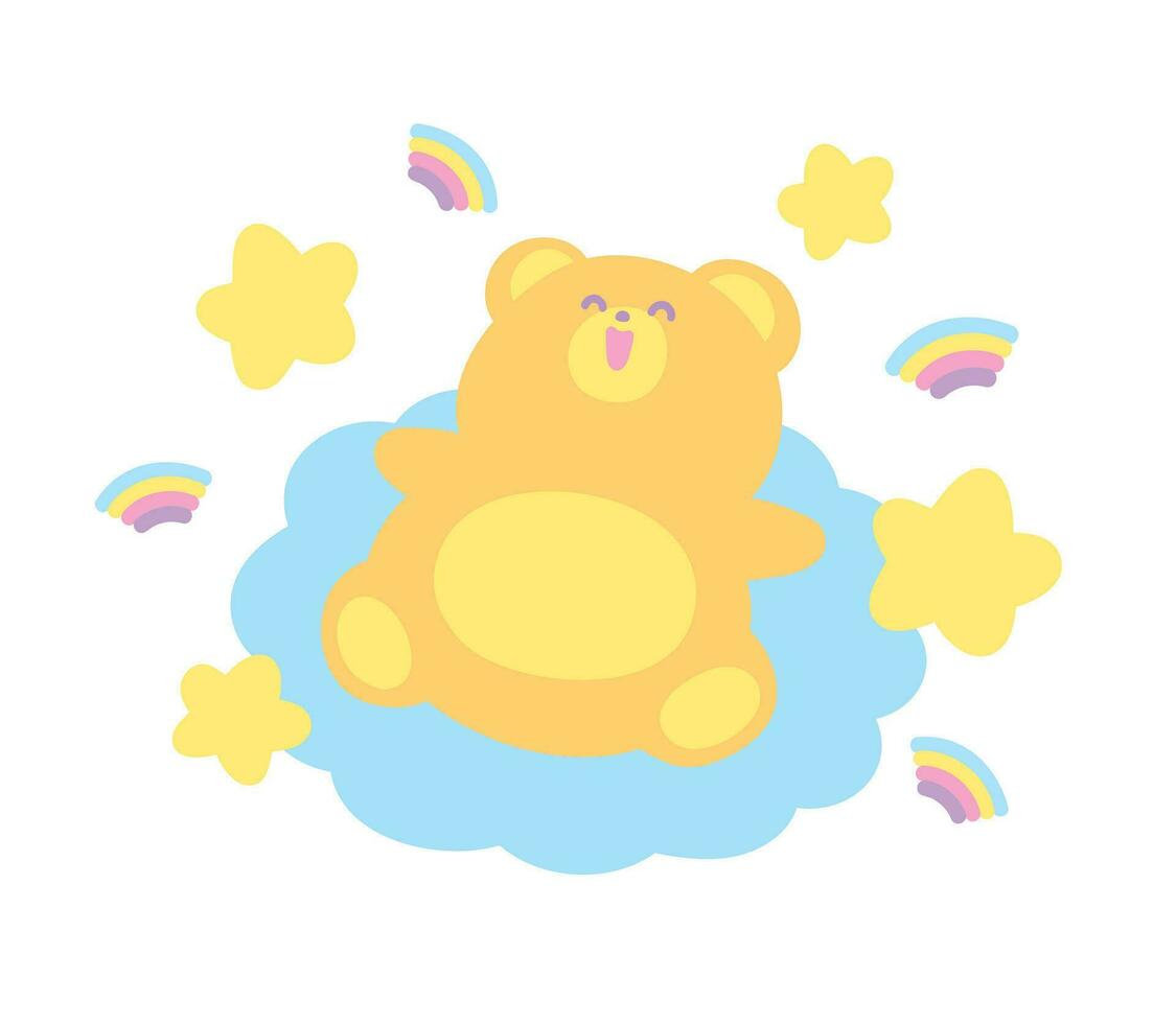 linda kawaii contento oso en nube mano dibujado ilustración vector