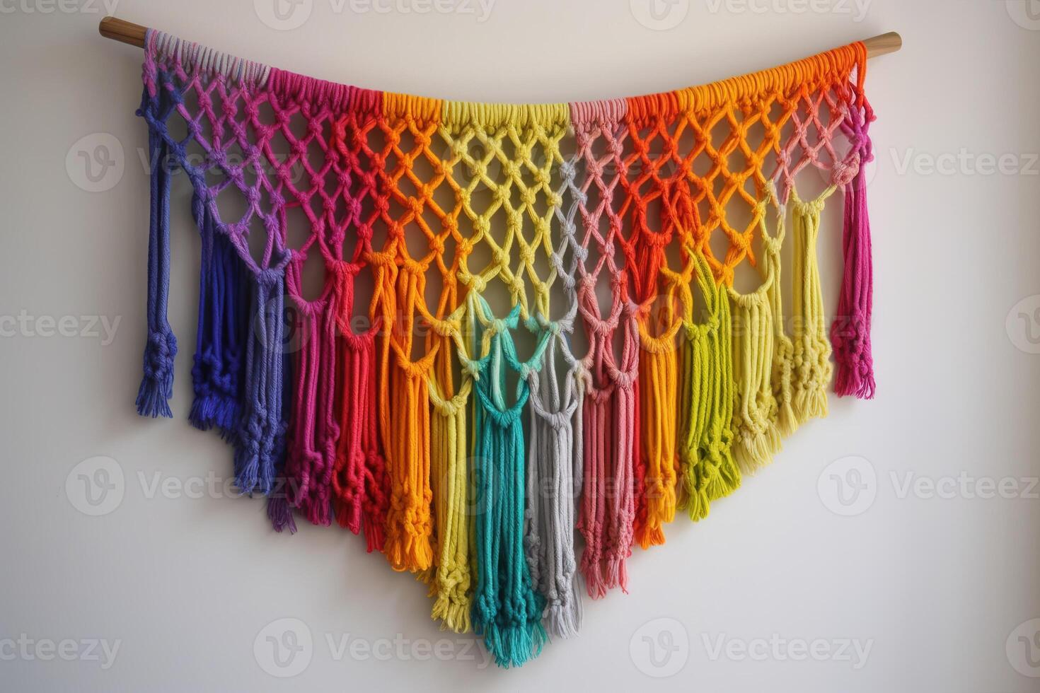DIY macrame wall hanging. Boho style colorful home decor. photo