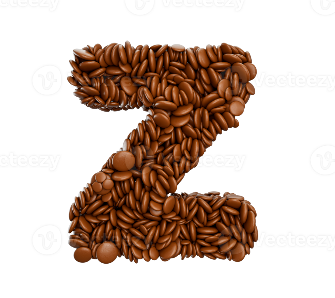 Letter Z made of chocolate Coated Beans Chocolate Candies Alphabet Word Z 3d illustration png