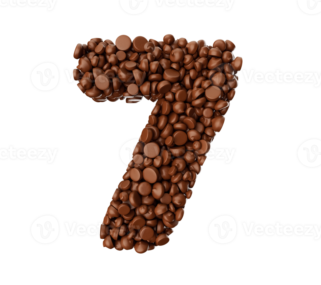 Digit 7 made of chocolate Chips Chocolate Pieces 7 3d illustration ...