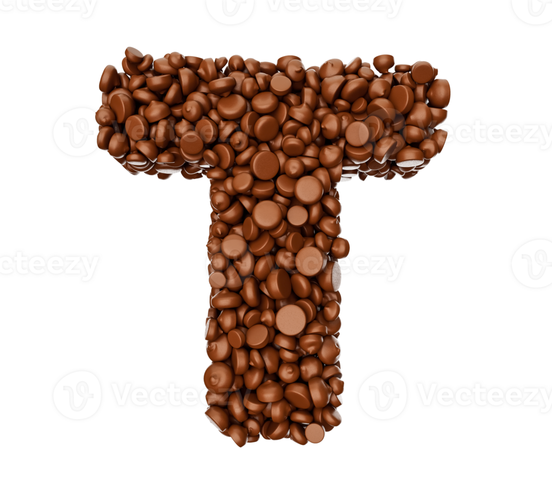 Alphabet T made of chocolate Chips Chocolate Pieces Alphabet Letter T 3d illustration png