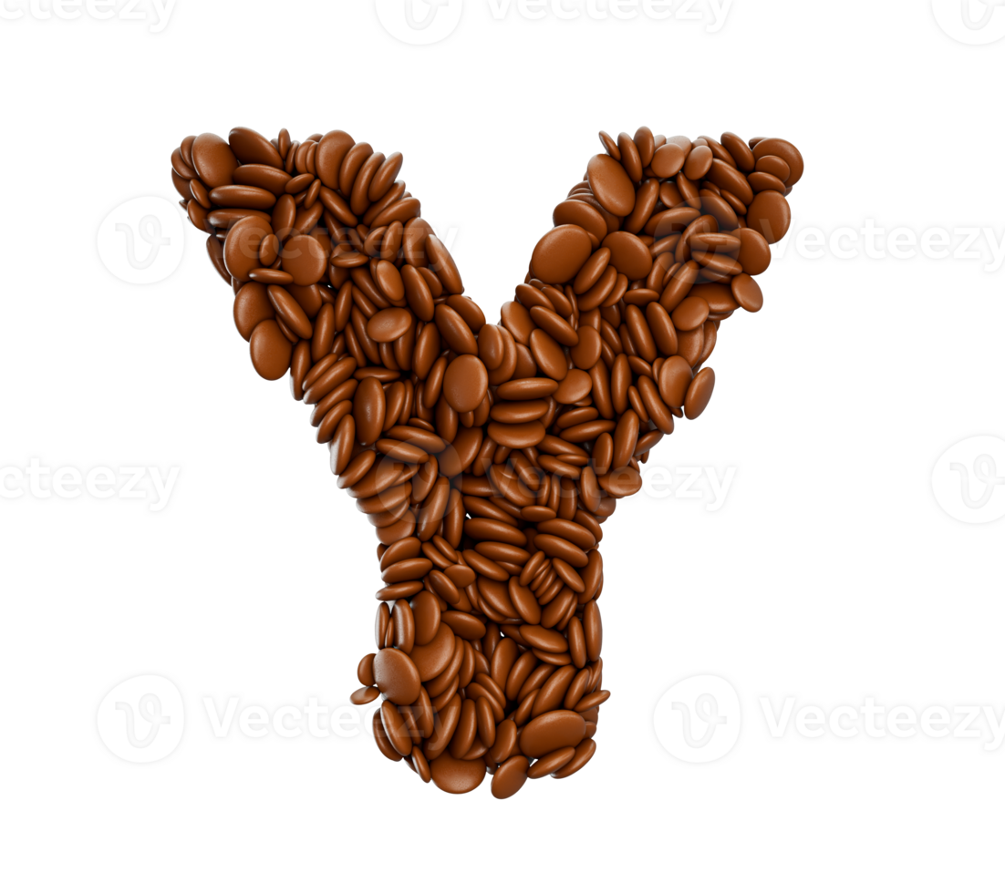 Letter Y made of chocolate Coated Beans Chocolate Candies Alphabet Word y 3d illustration png