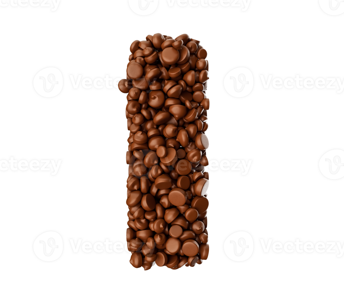 Alphabet I made of chocolate Chips Chocolate Pieces Alphabet Letter I 3d illustration png