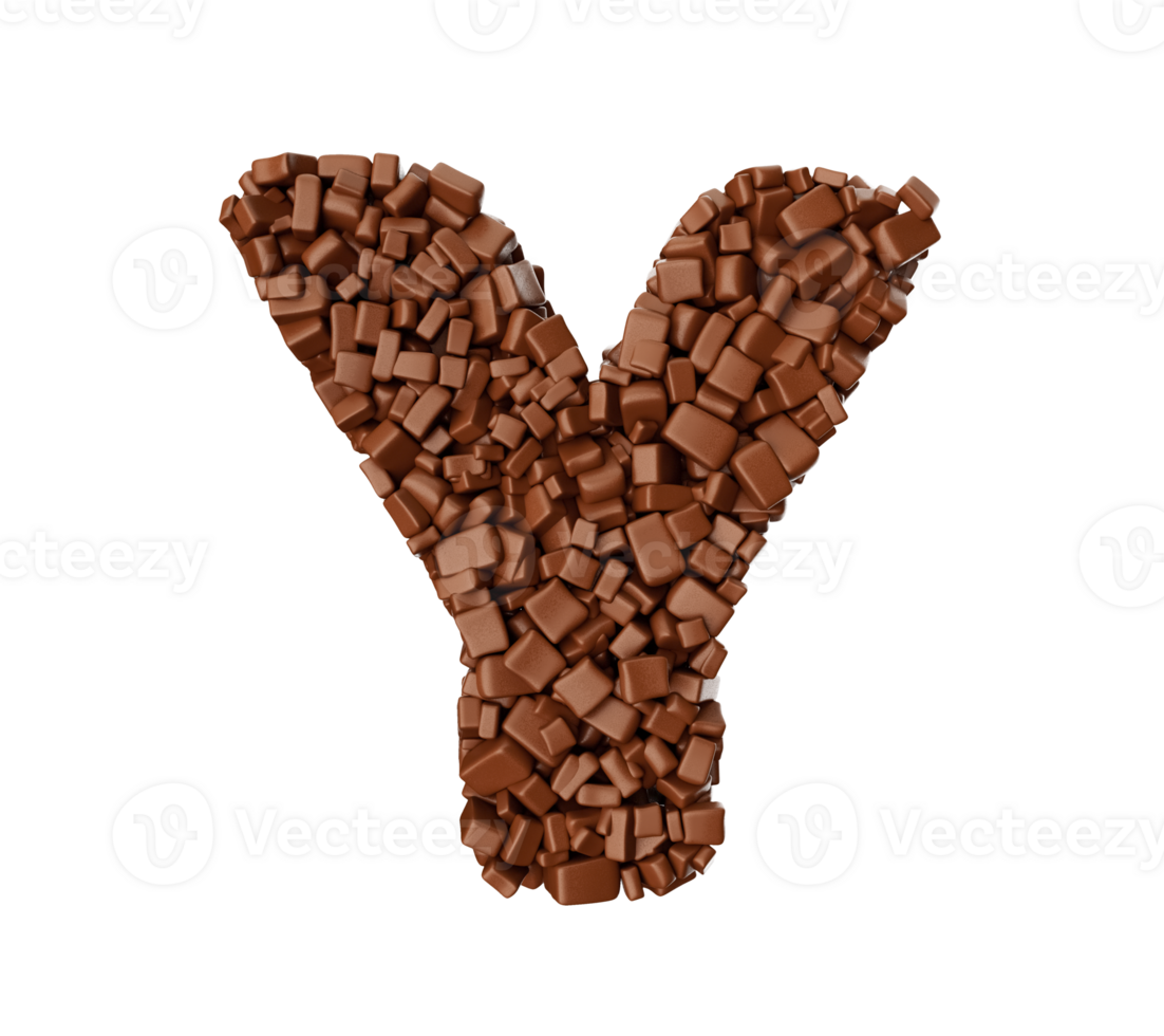 lettre y fabriqué de Chocolat morceaux Chocolat pièces alphabet lettre y 3d illustration png