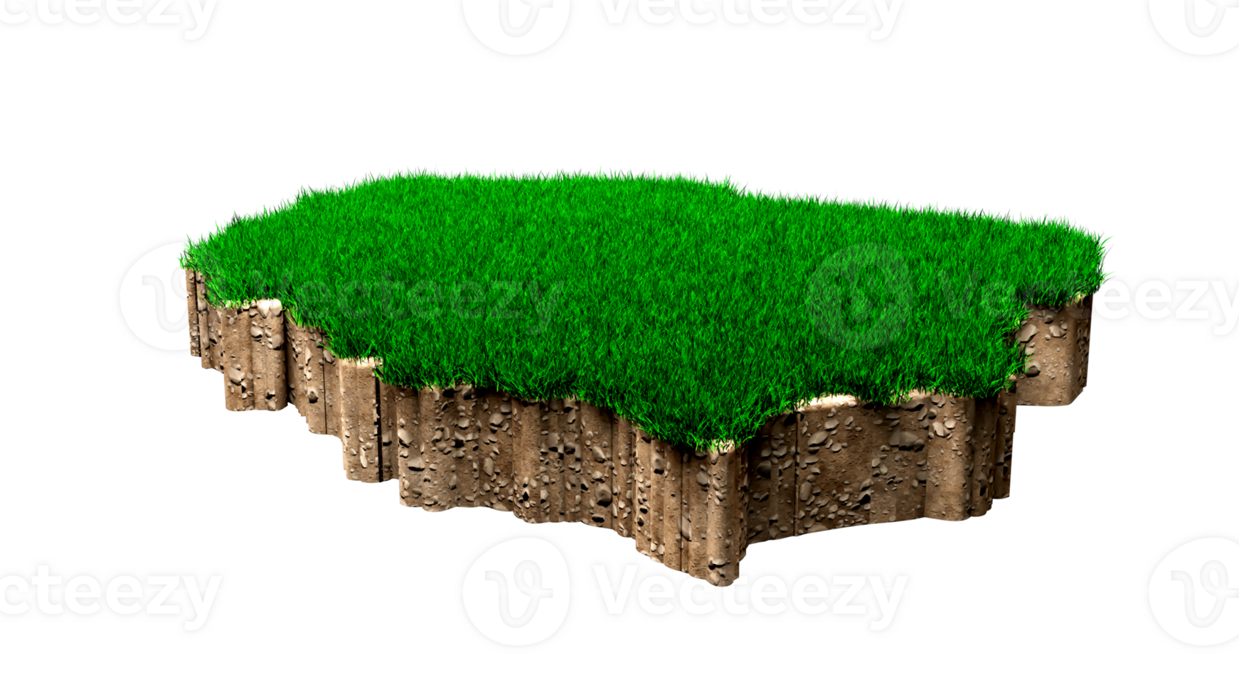 Poland map soil land geology cross section with green grass and Rock ground texture 3d illustration png