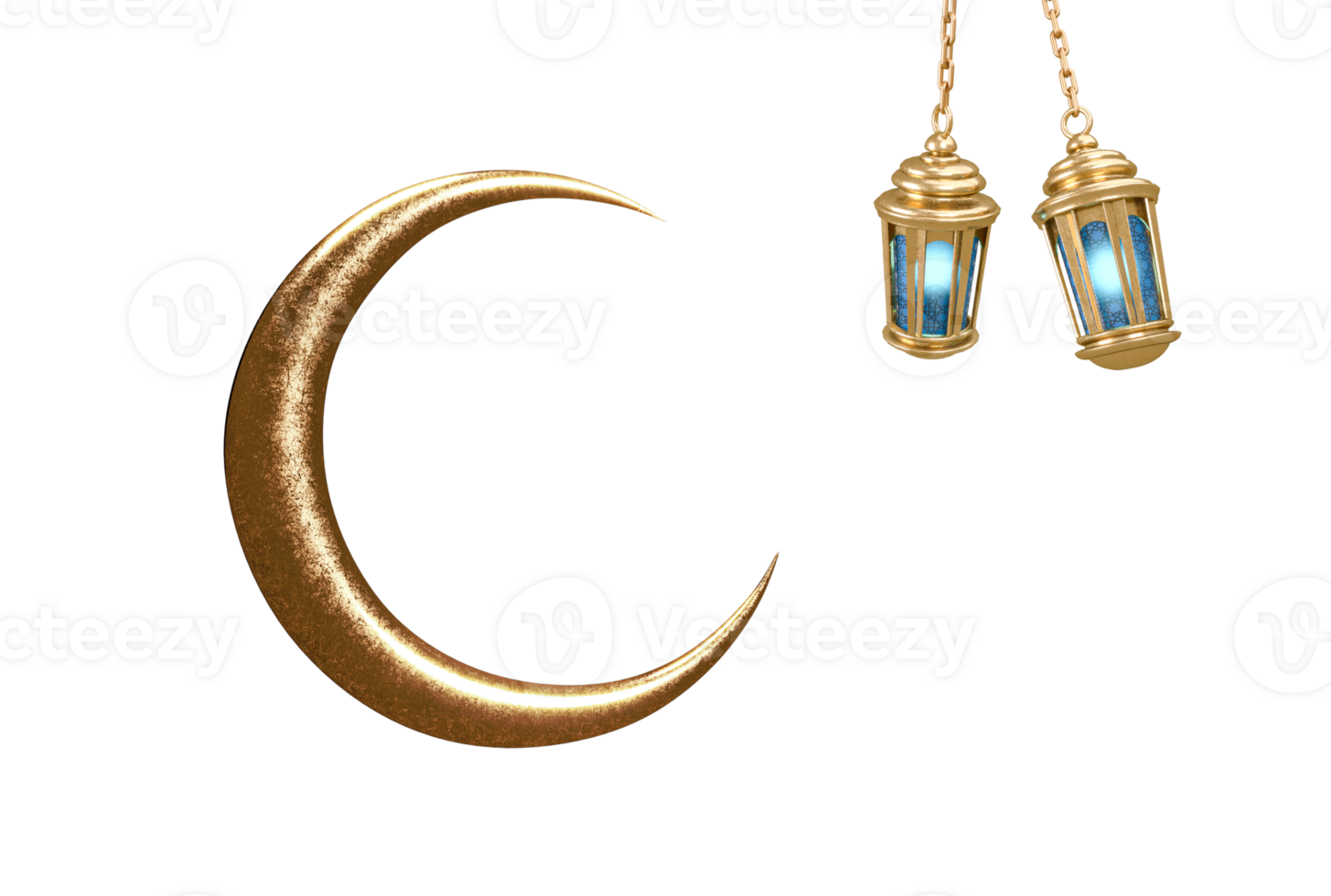 Ramadan kareem islamic greeting with Gold lantern Lights night 3d illustration png