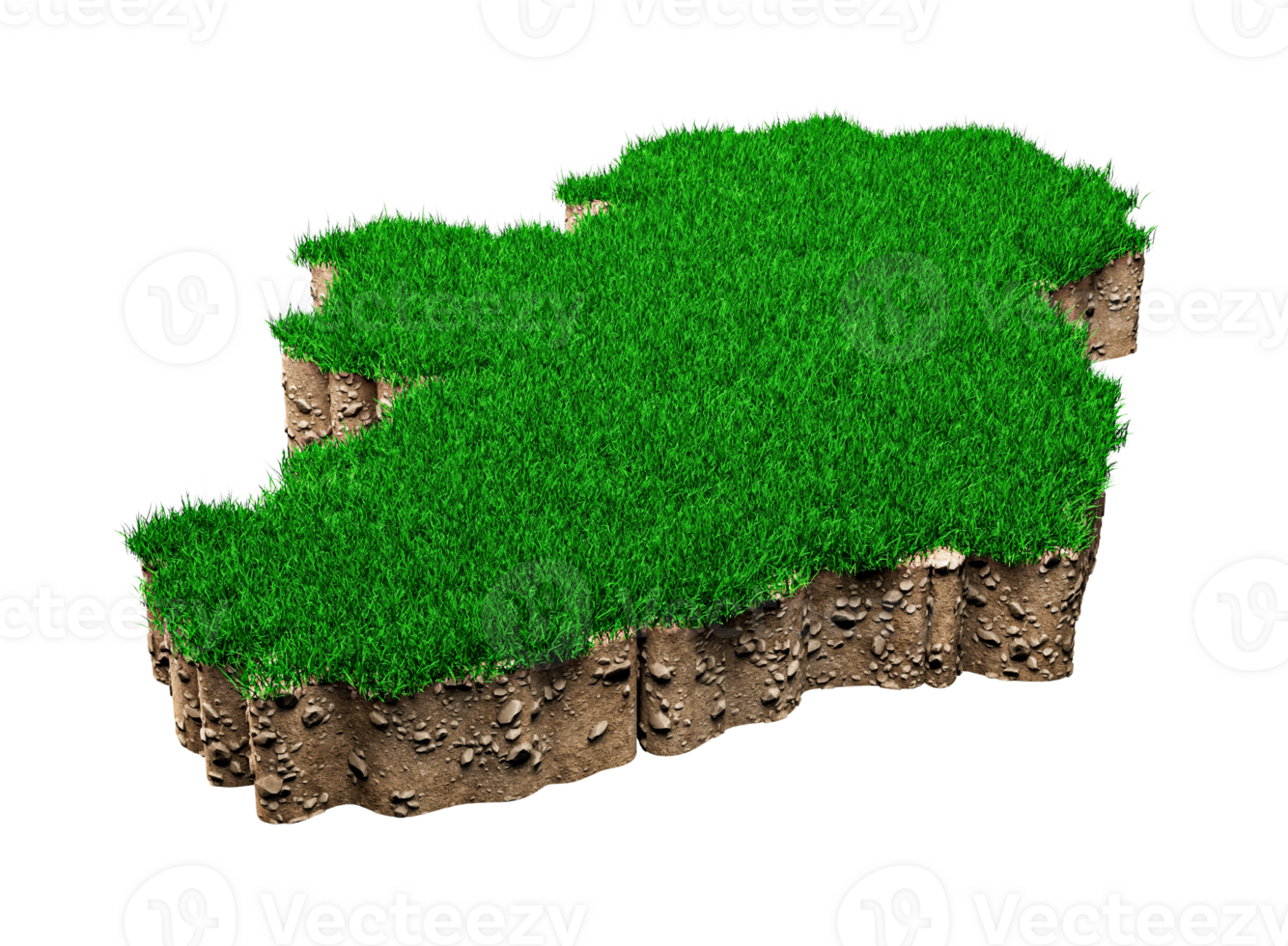 Ireland map soil land geology cross section with green grass and Rock ground texture 3d illustration png