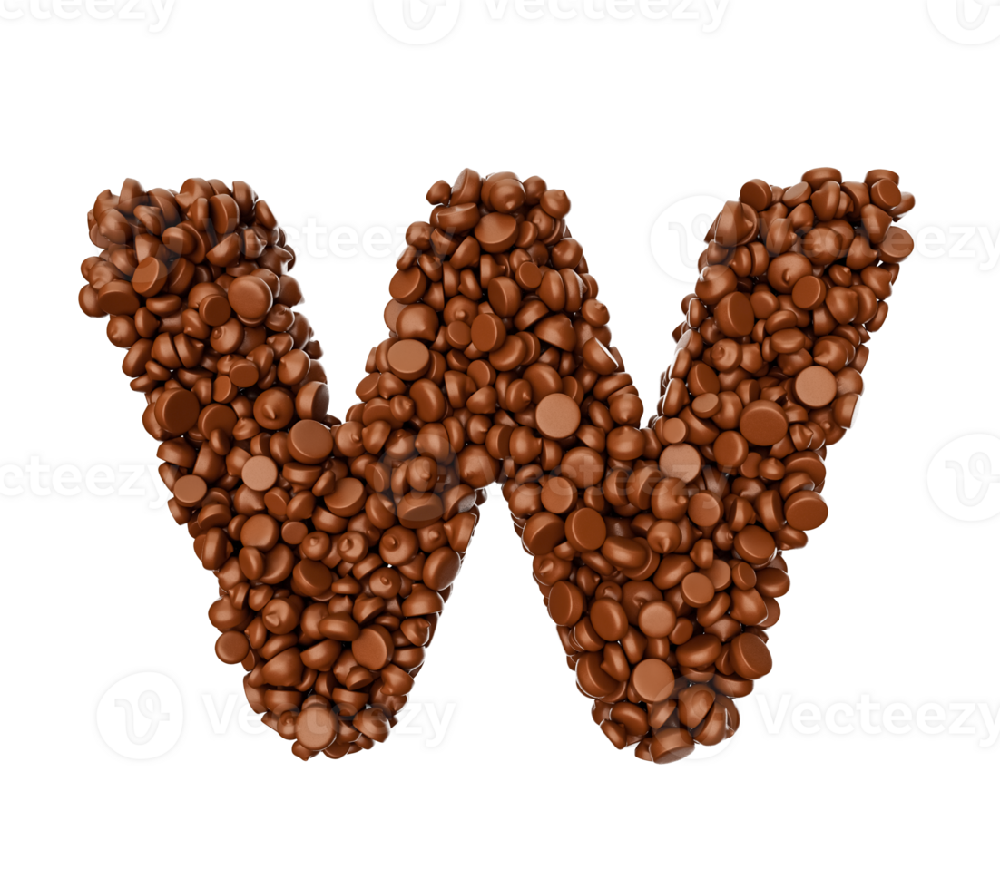 alfabet w gemaakt van chocola chips chocola stukken alfabet brief w 3d illustratie png