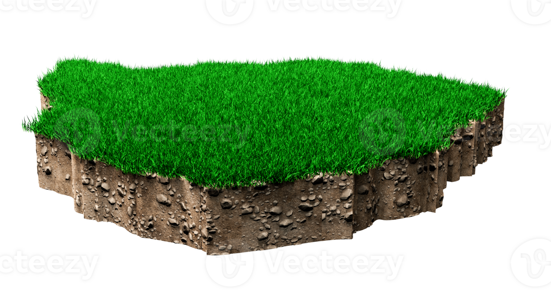 Zimbabwe map soil land geology cross section with green grass and Rock ground texture 3d illustration png