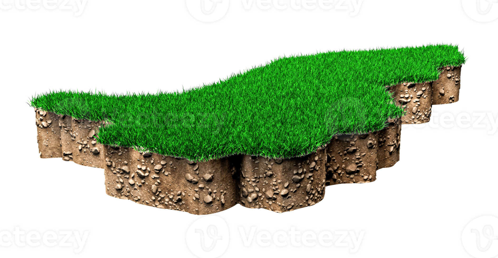 carte du liechtenstein coupe transversale de la géologie des sols avec de l'herbe verte et de la texture du sol rocheux illustration 3d png