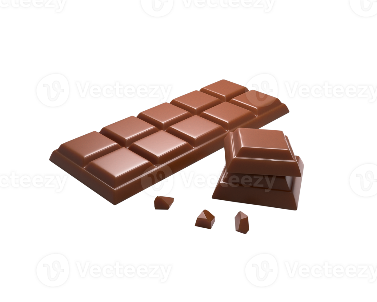 3d illustration of yummy chocolate pieces and bar png