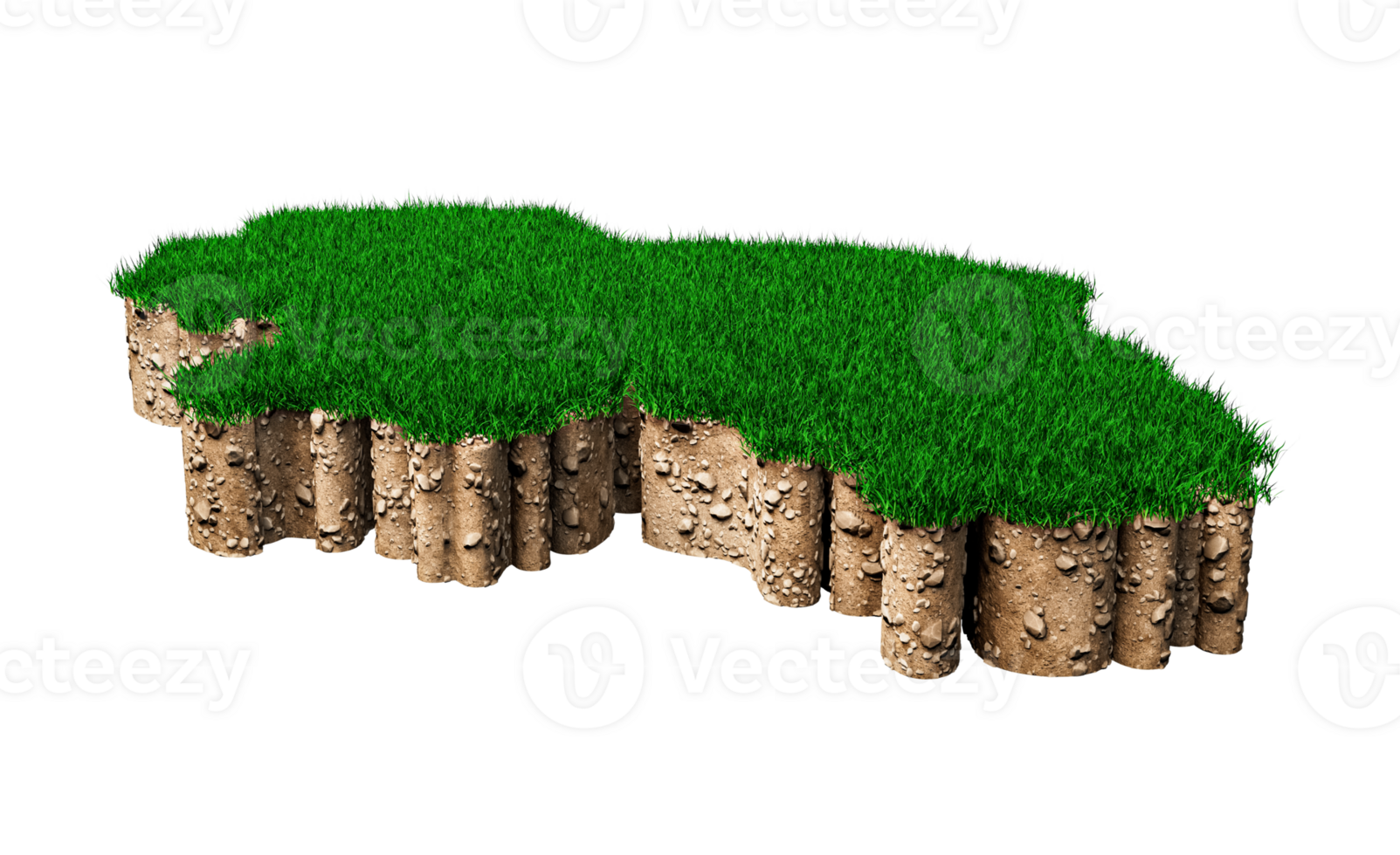 Seção transversal da geologia da terra do mapa da irlanda com grama verde e ilustração 3d da textura do solo da rocha png