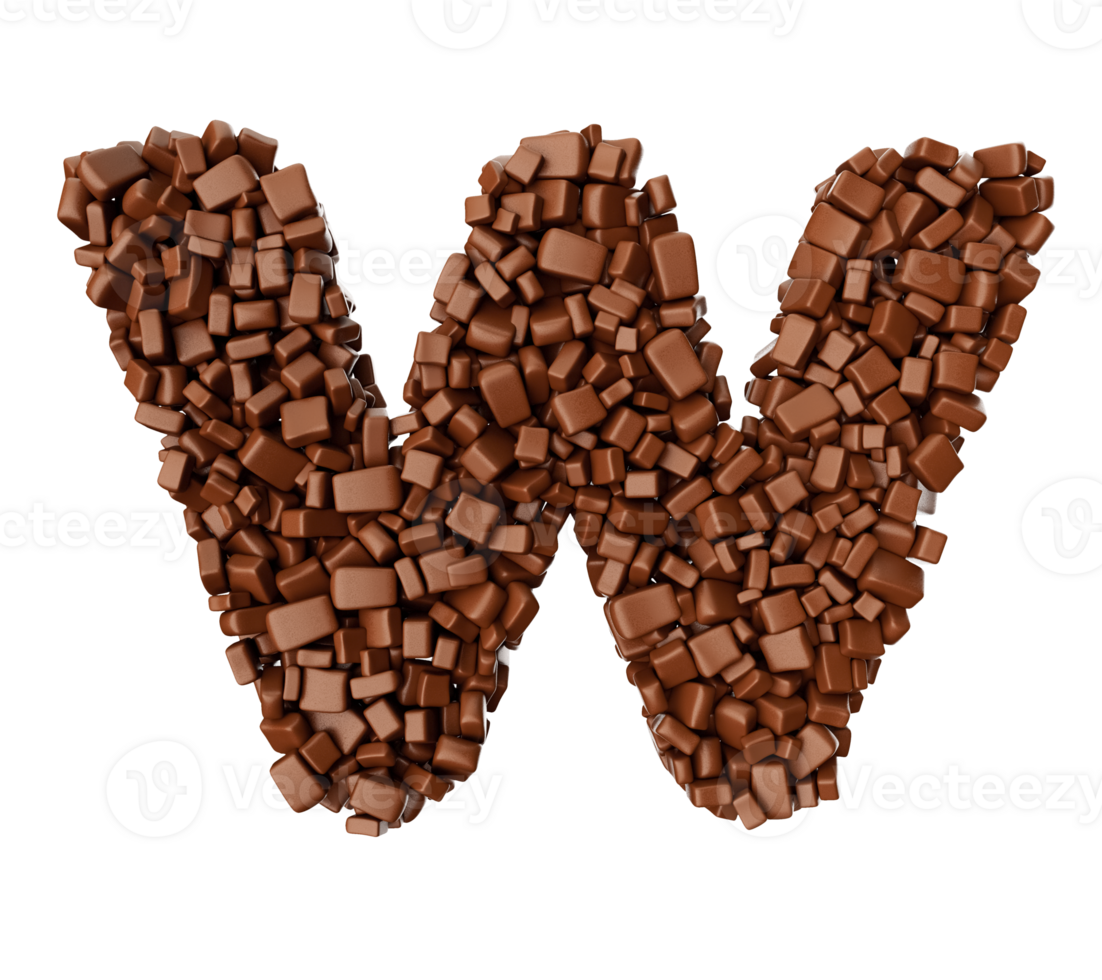 Letter W made of chocolate Chunks Chocolate Pieces Alphabet Letter W 3d illustration png