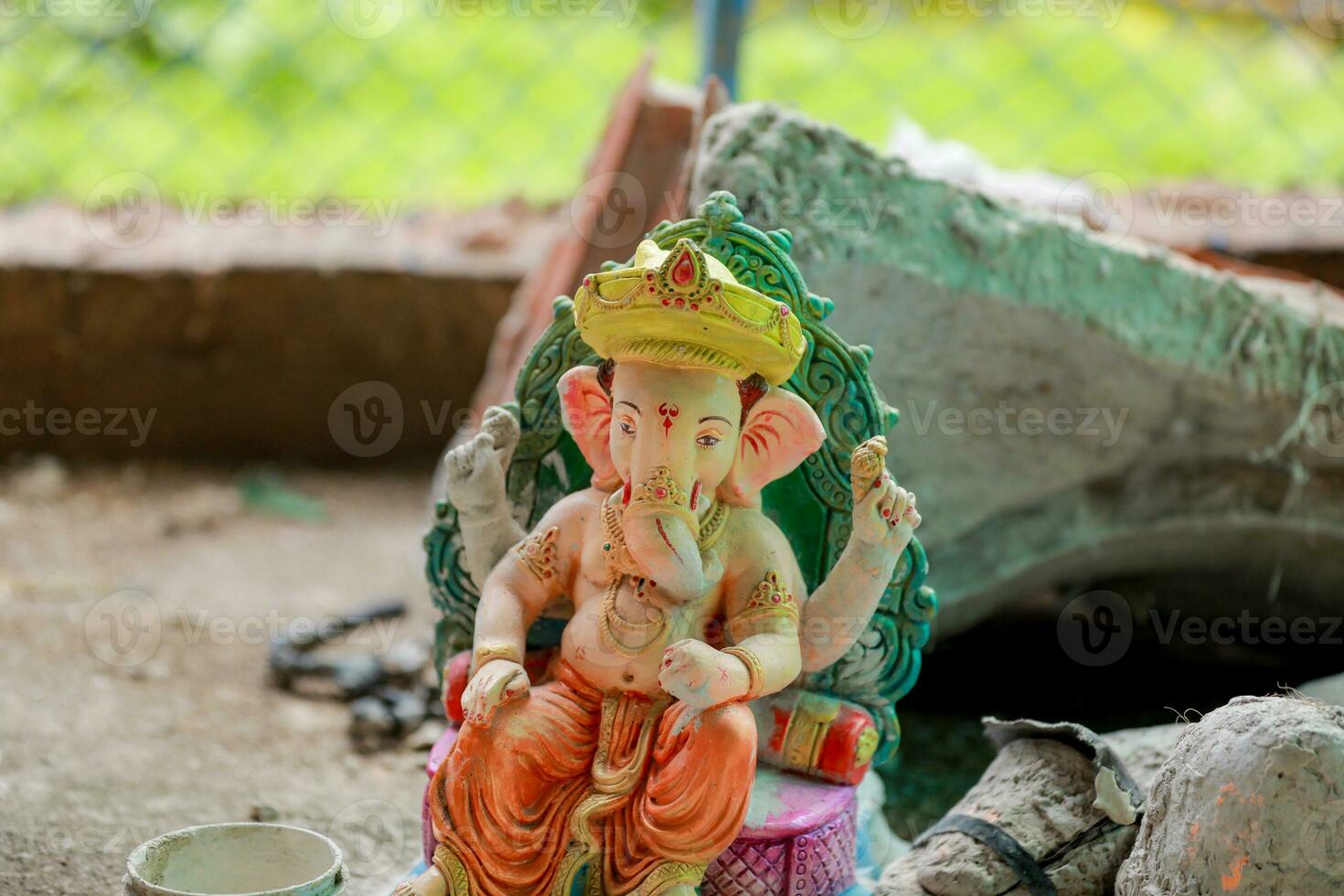 Indian Lord ganesha statue, idols of lord Ganesh for upcoming Ganapati festival in India. photo