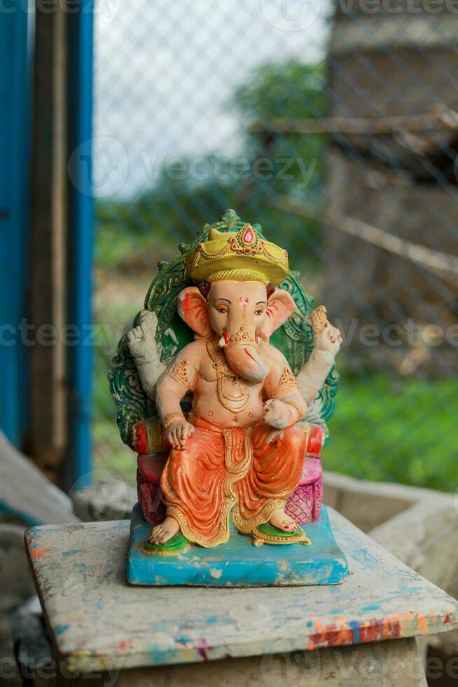 Indian Lord ganesha statue, idols of lord Ganesh for upcoming Ganapati festival in India. photo