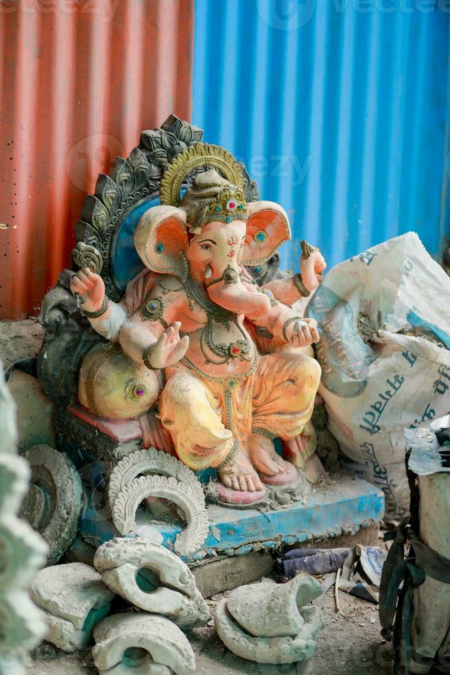 Indian Lord ganesha statue, idols of lord Ganesh for upcoming Ganapati festival in India. photo