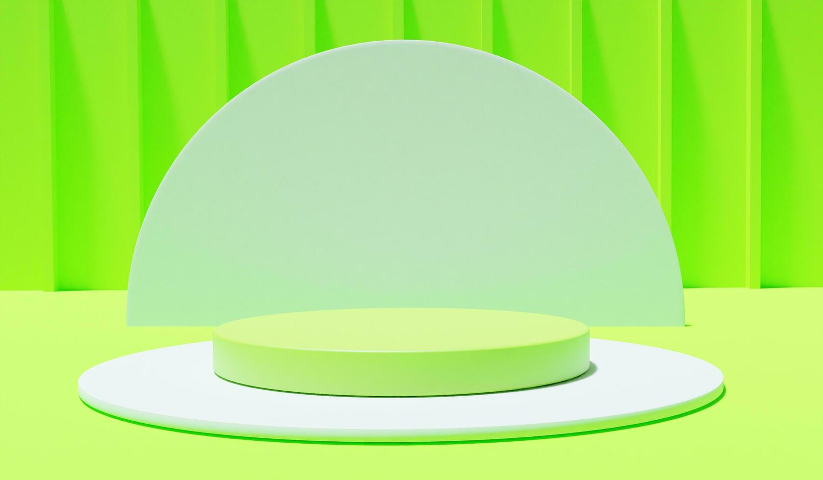 3d rendering of abstract minimal geometric forms. Glossy green podium for your design photo