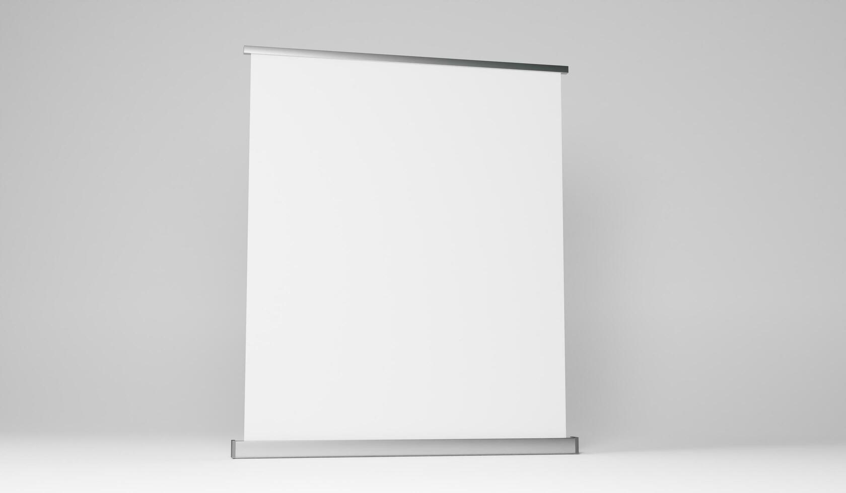 Blank roll up banner stand mockup isolated on white background, 3D rendering photo