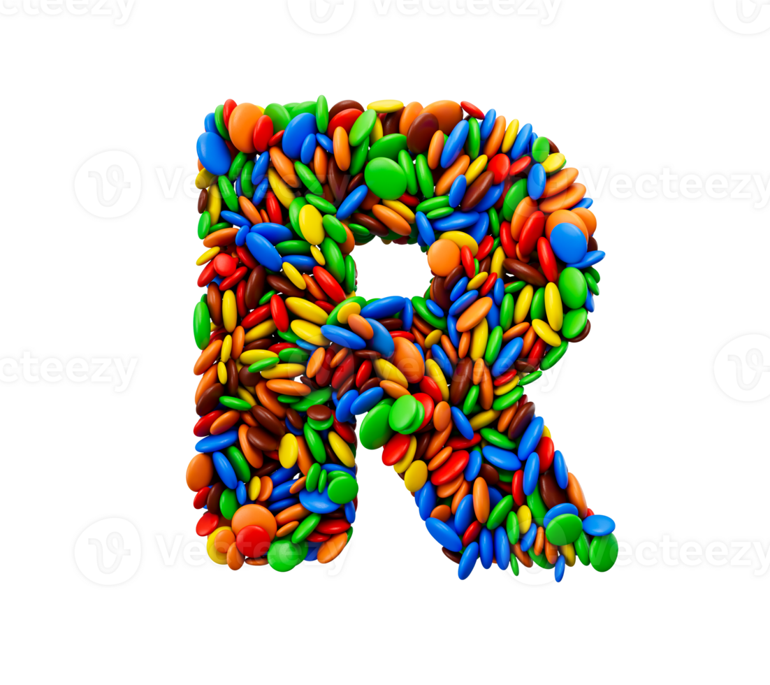Letter R of multicolored rainbow candies Festive isolated 3d