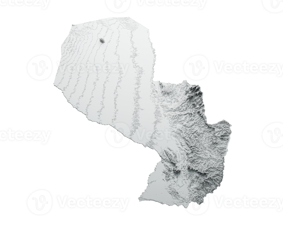 paraguay kaart 3d reliëf kaart geïsoleerde 3d illustratie png