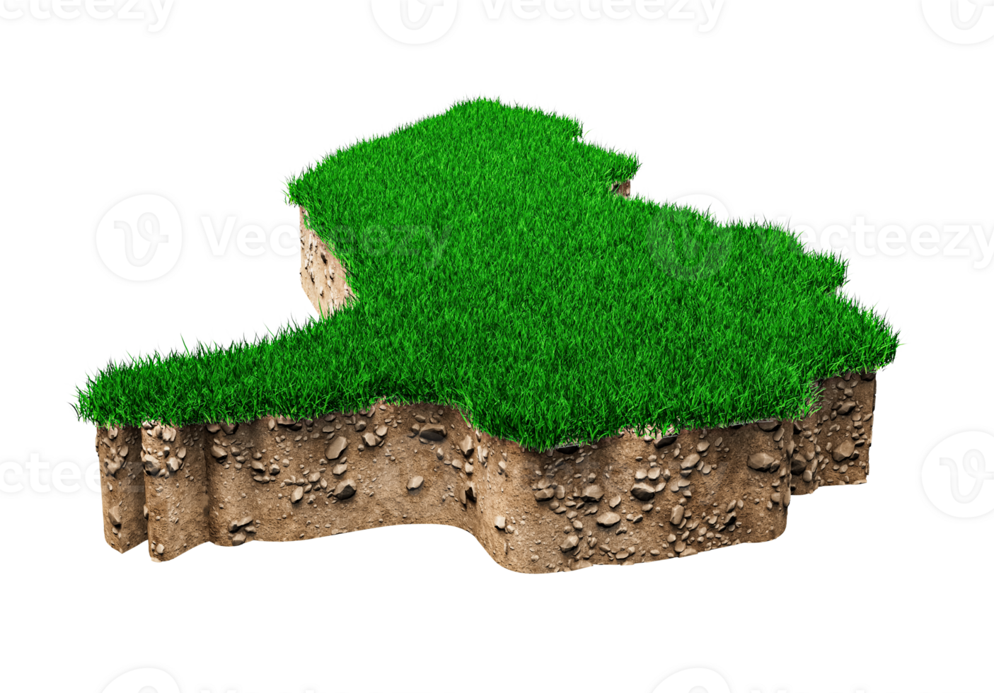 carte du liechtenstein coupe transversale de la géologie des sols avec de l'herbe verte et de la texture du sol rocheux illustration 3d png