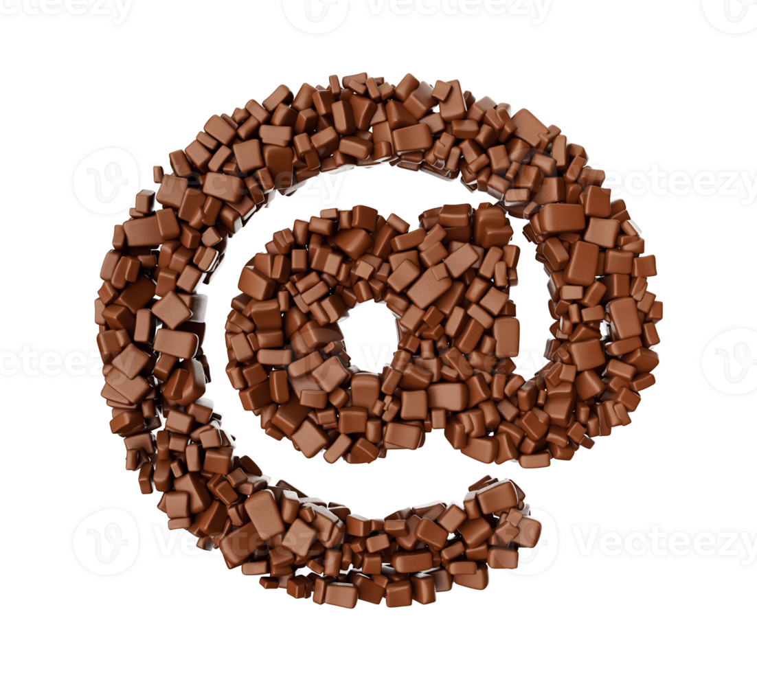 At the rate sign symbol made of chocolate Chunks Chocolate Pieces Alphabet letter 3d illustration png