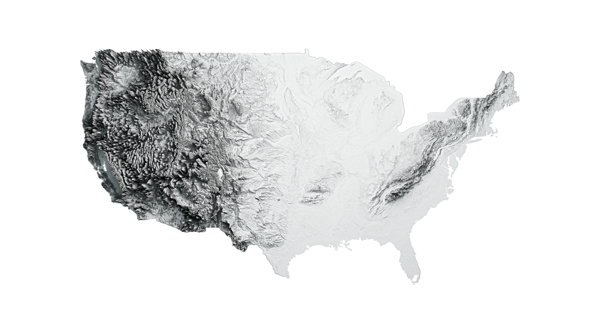 USA Relief map of Colored according to terrain Isolated 3d illustration