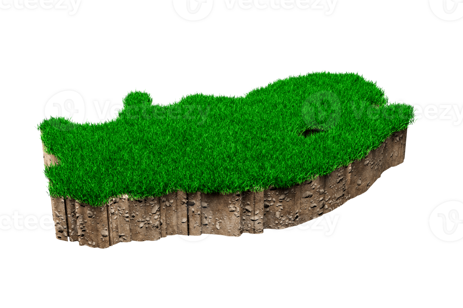 South Africa map soil land geology cross section with green grass and Rock ground texture 3d illustration png