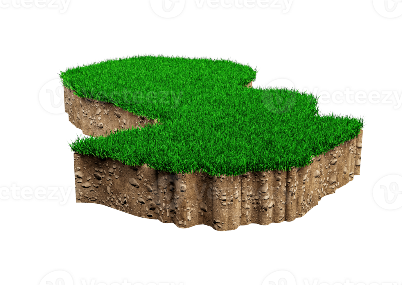 Paraguay map soil land geology cross section with green grass and Rock ground texture 3d illustration png