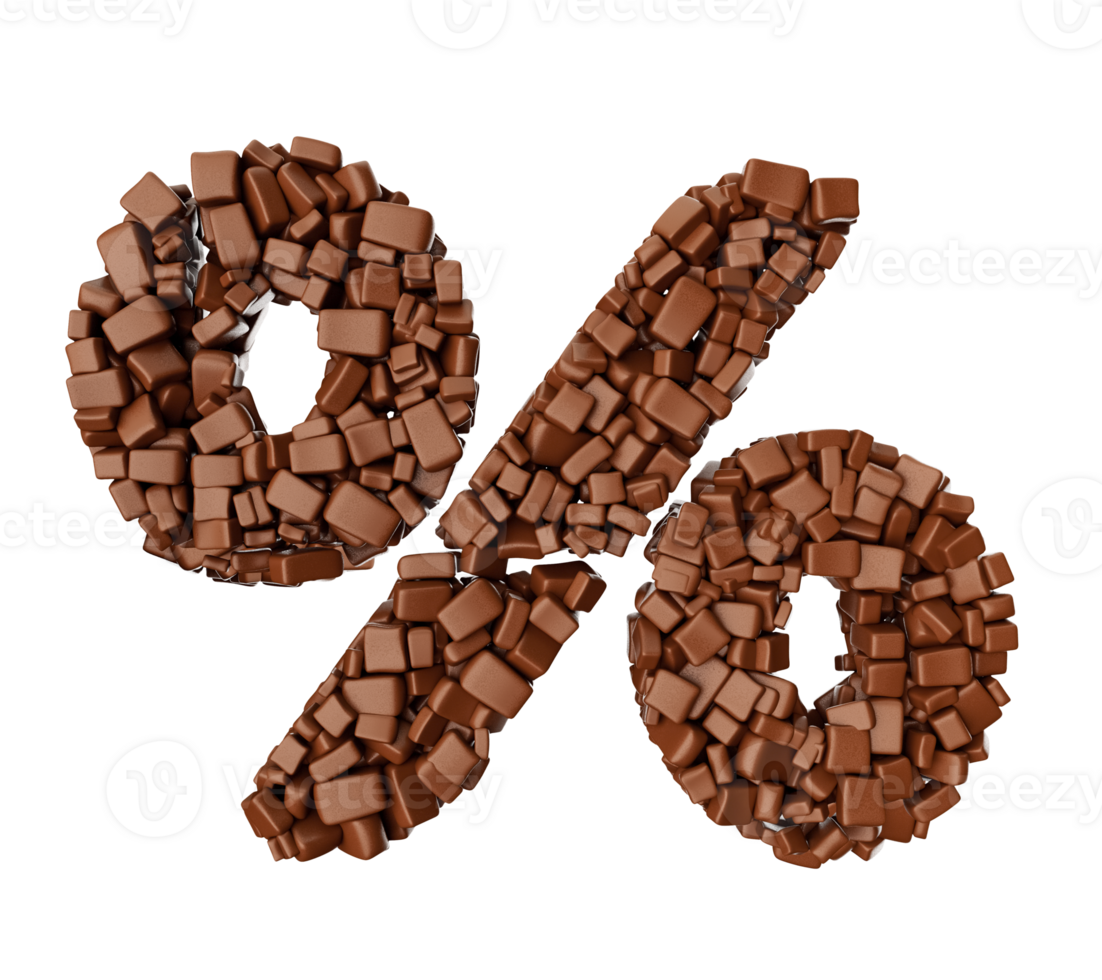 percentage teken gemaakt van chocola brokken chocola stukken 3d illustratie png