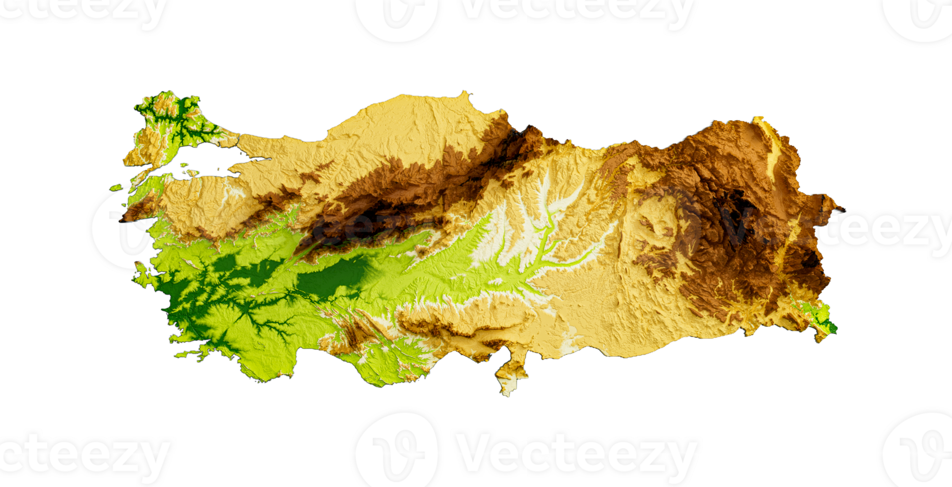 Turkey Map Shaded relief Color Height map 3d illustration png