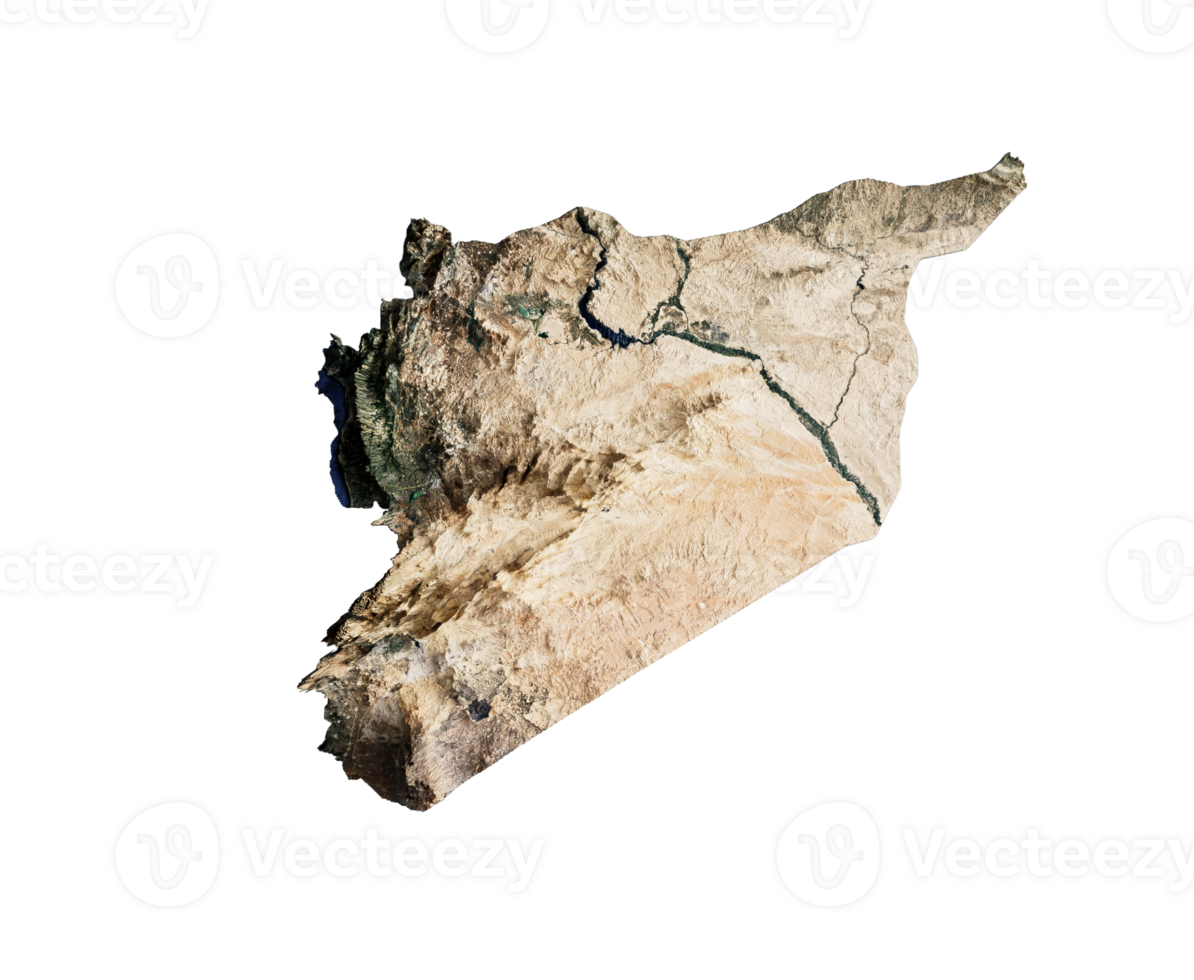 Syria Topographic Map 3d realistic Syria map Color texture and Rivers 3d illustration png