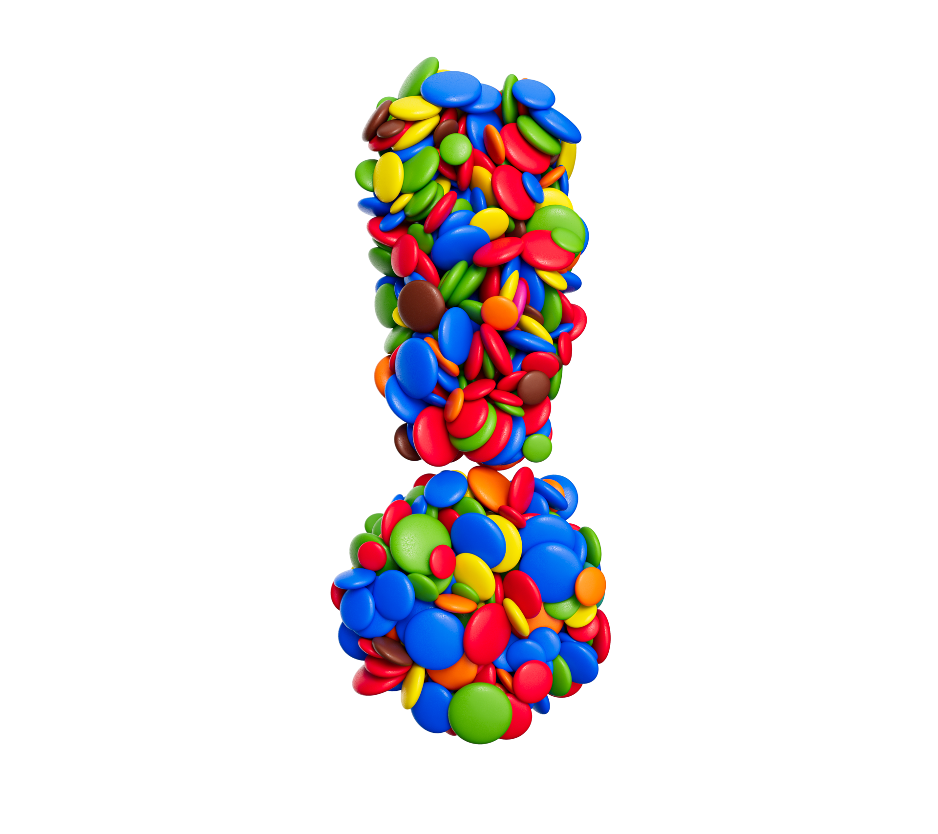Exclamation mark of multicolored rainbow candies Festive isolated 3d