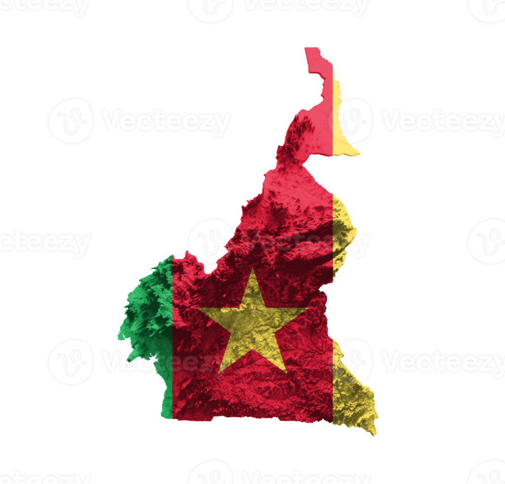 Cameroon Map and flag 3d topographic map 3d illustration png