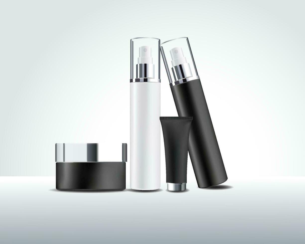 conjunto de negro y blanco cosmético burlarse de en antecedentes vector