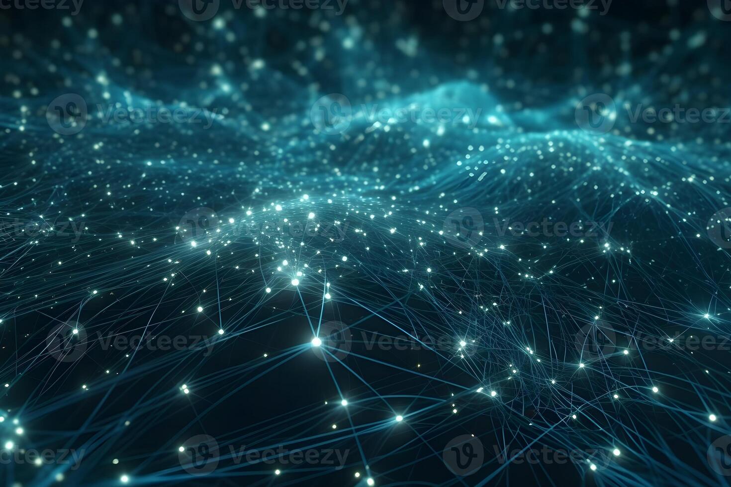 Blue abstract background with a network grid and particles connected background. photo