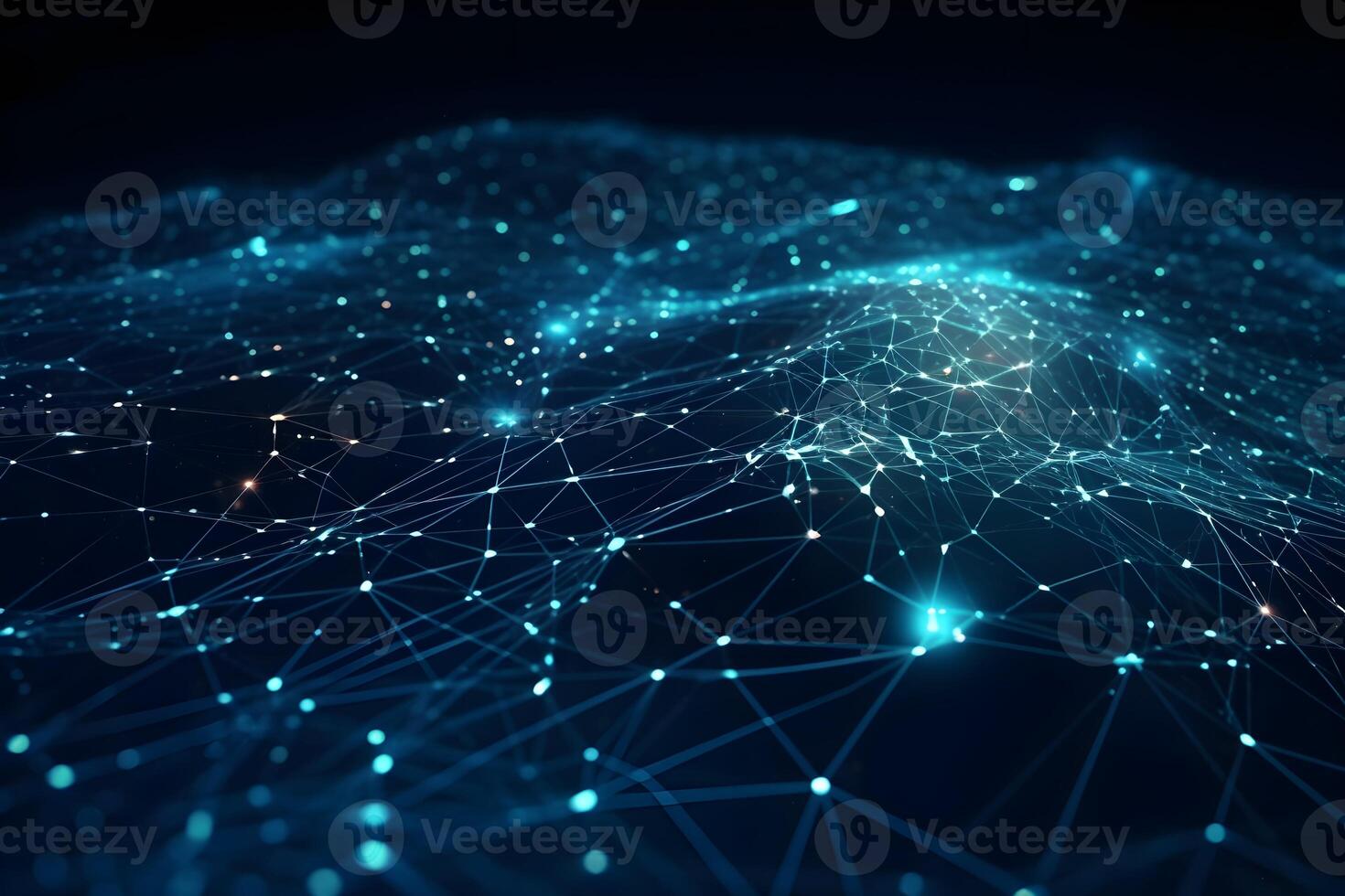 Blue abstract background with a network grid and particles connected background. photo