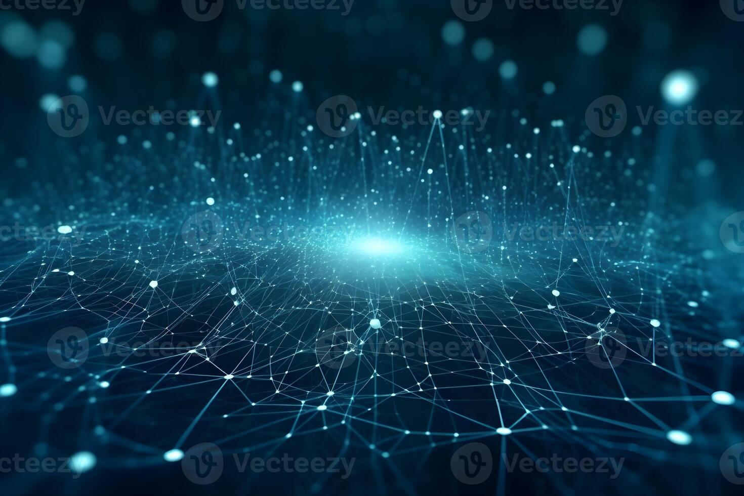 Blue abstract background with a network grid and particles connected background. photo