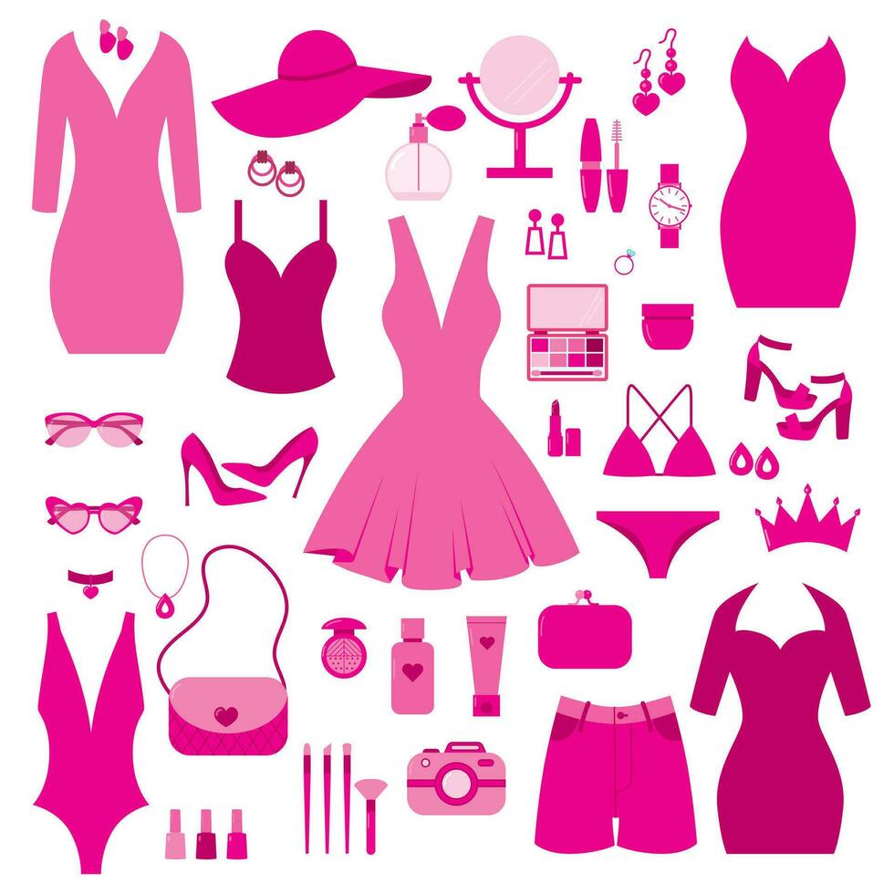 vector conjunto de rosado accesorios para muchachas