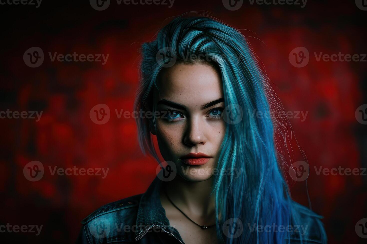 Portrait of a person with red background. Fictional person created with photo